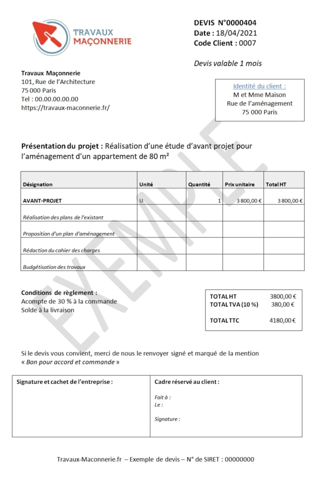 Modele Devis architecte