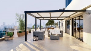 terrasse carrelée avec pergola